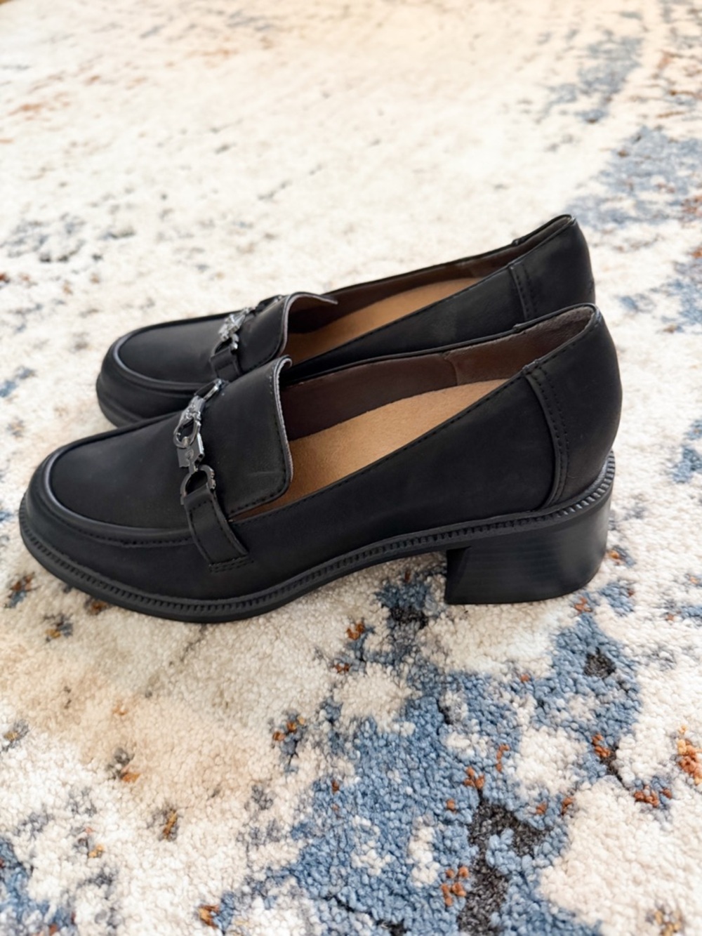 Dr. Scholl's Black Loafer Mary Janes- Block Heel Leather shoes NEW 8.5